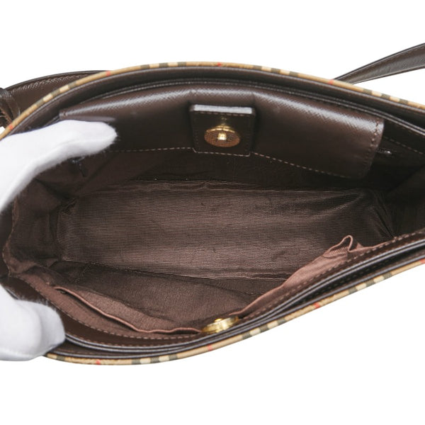 バーバリー ノバチェック シャドーホース ワンショルダーバッグ ベージュ ブラウン キャンバス レザー レディース BURBERRY 【中古】