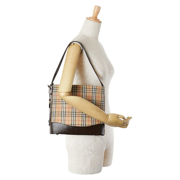 バーバリー ノバチェック シャドーホース ワンショルダーバッグ ベージュ ブラウン キャンバス レザー レディース BURBERRY 【中古】