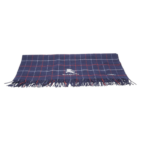 バーバリー チェック ロゴ刺繍 ブランケット ネイビー ウール レディース BURBERRY 【中古】