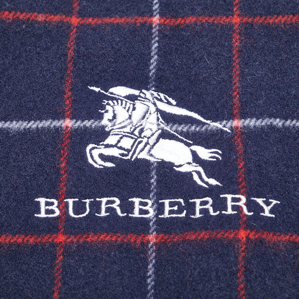 バーバリー チェック ロゴ刺繍 ブランケット ネイビー ウール レディース BURBERRY 【中古】