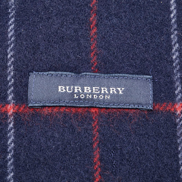 バーバリー チェック ロゴ刺繍 ブランケット ネイビー ウール レディース BURBERRY 【中古】