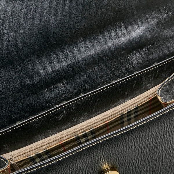バーバリー ノバチェック ハンドバッグ ショルダーバッグ 2WAY ブラック レザー レディース BURBERRY 【中古】