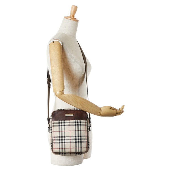バーバリー ノバチェック 斜め掛け ショルダーバッグ ベージュ ブラウン キャンバス レザー レディース BURBERRY 【中古】
