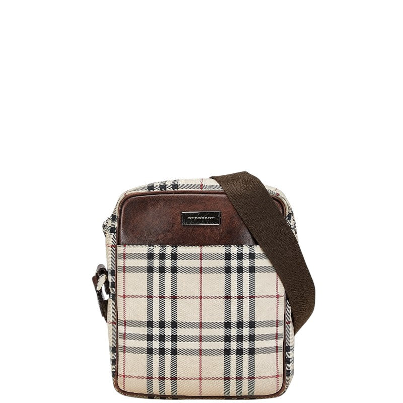 バーバリー ノバチェック 斜め掛け ショルダーバッグ ベージュ ブラウン キャンバス レザー レディース BURBERRY 【中古】