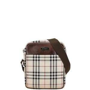 バーバリー ノバチェック 斜め掛け ショルダーバッグ ベージュ ブラウン キャンバス レザー レディース BURBERRY 【中古】