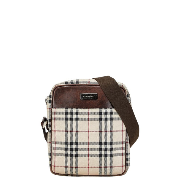 バーバリー ノバチェック 斜め掛け ショルダーバッグ ベージュ ブラウン キャンバス レザー レディース BURBERRY 【中古】