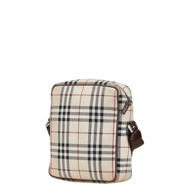 バーバリー ノバチェック 斜め掛け ショルダーバッグ ベージュ ブラウン キャンバス レザー レディース BURBERRY 【中古】