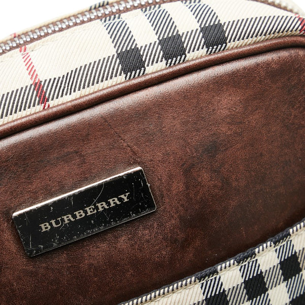 バーバリー ノバチェック 斜め掛け ショルダーバッグ ベージュ ブラウン キャンバス レザー レディース BURBERRY 【中古】