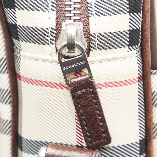 バーバリー ノバチェック 斜め掛け ショルダーバッグ ベージュ ブラウン キャンバス レザー レディース BURBERRY 【中古】