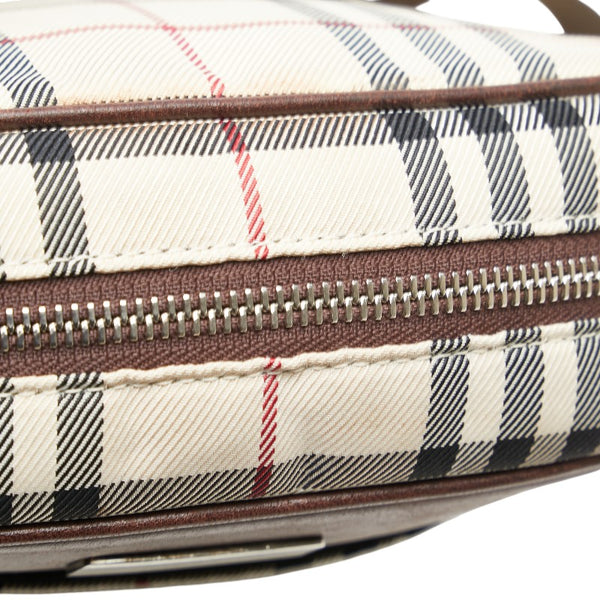 バーバリー ノバチェック 斜め掛け ショルダーバッグ ベージュ ブラウン キャンバス レザー レディース BURBERRY 【中古】