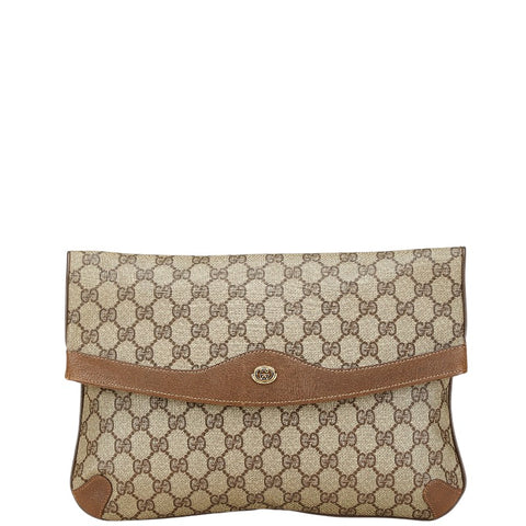 グッチ オールドグッチ GGスプリーム クラッチバッグ セカンドバッグ 89 02 075 ベージュ ブラウン PVC レザー メンズ GUCCI 【中古】