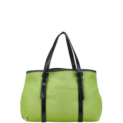 ボッテガヴェネタ トートバッグ グリーン ブラック キャンバス レザー レディース BOTTEGAVENETA 【中古】