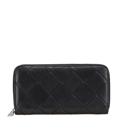 ボッテガヴェネタ マキシイントレチャート 長財布 ラウンドファスナー ブラック レザー レディース BOTTEGAVENETA 【中古】