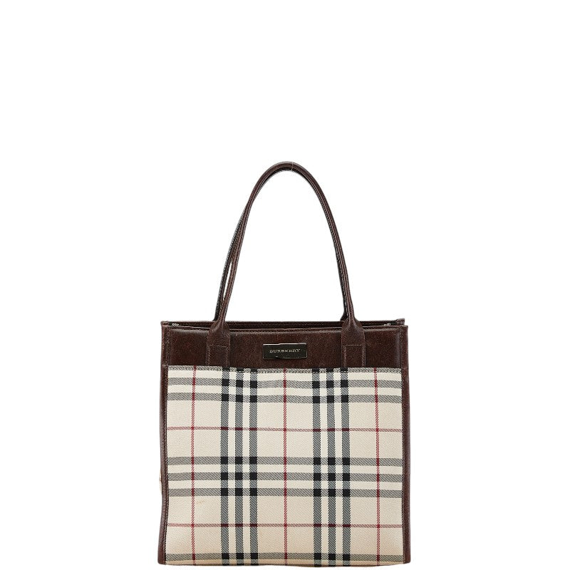 バーバリー ノバチェック ハンドバッグ ブラウン ベージュ キャンバス レザー レディース BURBERRY 【中古】