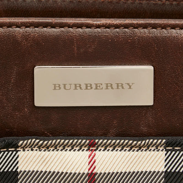 バーバリー ノバチェック ハンドバッグ ブラウン ベージュ キャンバス レザー レディース BURBERRY 【中古】