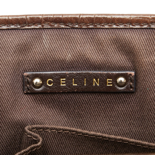 セリーヌ トリオンフ クロコ型押し ブギーバッグ ハンドバッグ ブラウン キャンバス レザー レディース CELINE 【中古】