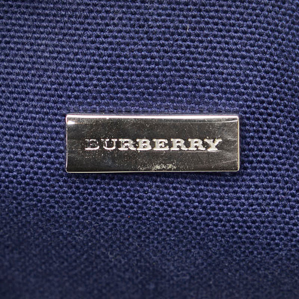 バーバリー ノバチェック トートバッグ ハンドバッグ ネイビー  キャンバス レディース BURBERRY 【中古】