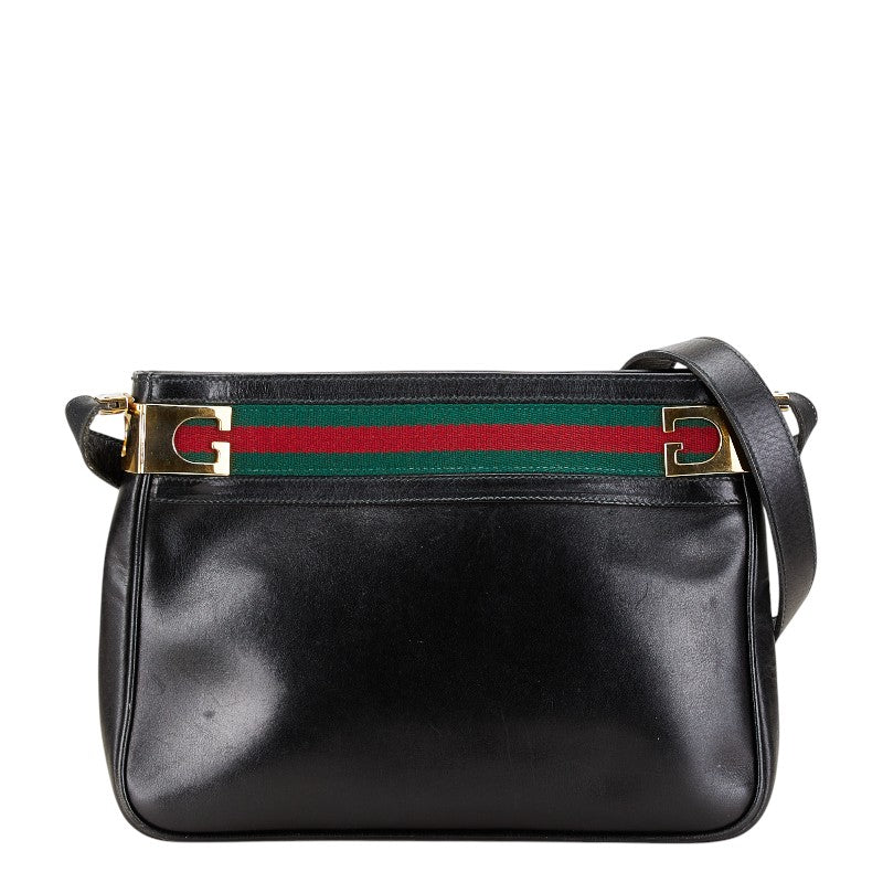 グッチ シェリーライン オールドグッチ ワンショルダーバッグ ハンドバッグ ブラック レザー レディース GUCCI 【中古】