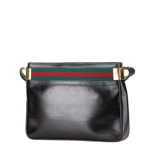 グッチ シェリーライン オールドグッチ ワンショルダーバッグ ハンドバッグ ブラック レザー レディース GUCCI 【中古】