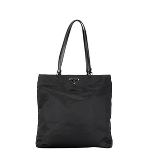 プラダ 三角ロゴプレート ハンドバッグ トートバッグ B11213 ブラック ナイロン レザー レディース PRADA 【中古】