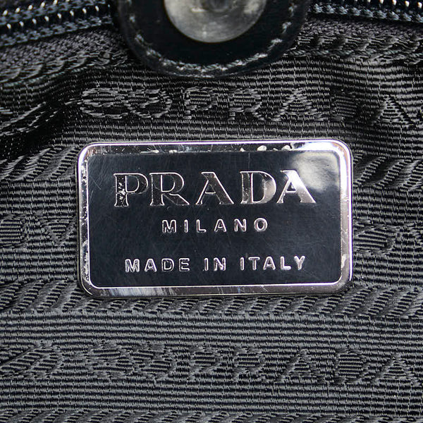 プラダ 三角ロゴプレート ハンドバッグ トートバッグ B11213 ブラック ナイロン レザー レディース PRADA 【中古】