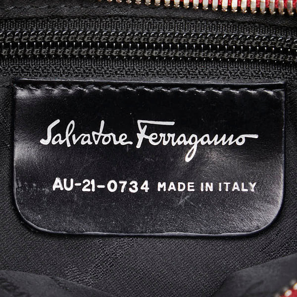 サルヴァトーレフェラガモ ショルダーバッグ AU-21 0734 ブラック レッド キャンバス レザー レディース Salvatore Ferragamo 【中古】