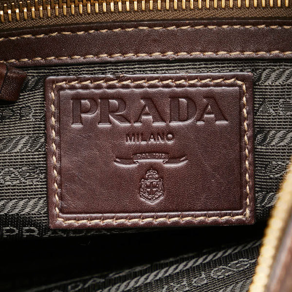 プラダ ロゴジャガード 斜め掛け ショルダーバッグ BT0534 ブラウン コットン レザー レディース PRADA 【中古】