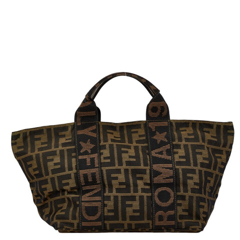 フェンディ ズッカ ハンドバッグ ブラウン キャンバス レザー レディース FENDI 【中古】