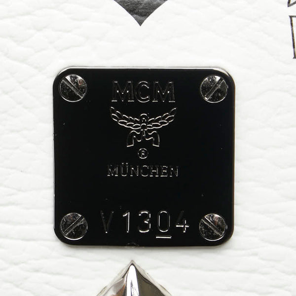 エム シー エム ヴィセトス ロゴグラム スタッズ リュック バックパック ホワイト ブラック レザー レディース MCM 【中古】