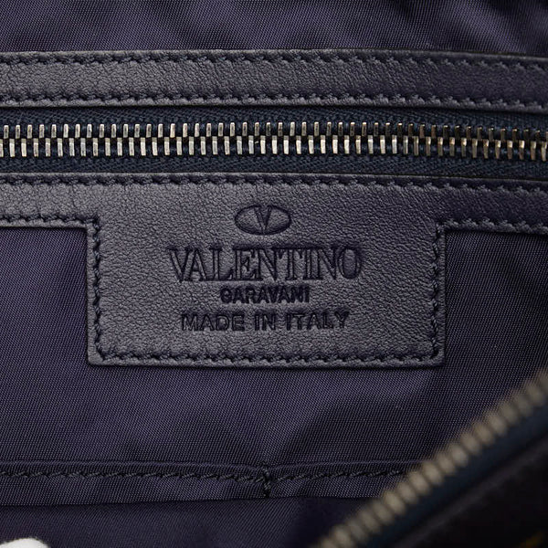 ヴァレンチノ 落書き クラッチバッグ ネイビー イエロー マルチカラー ナイロン レザー レディース Valentino 【中古】