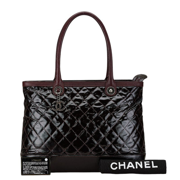 シャネル マトラッセ ココマーク トートバッグ ワインレッド エナメル レザー レディース CHANEL 【中古】