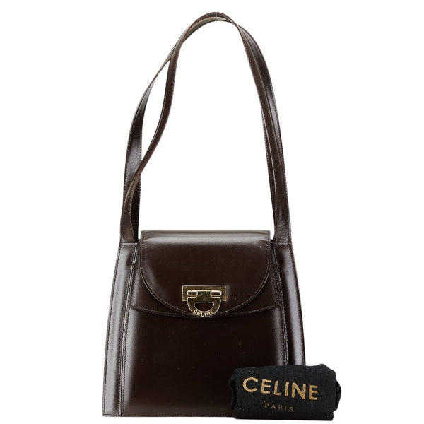 セリーヌ ダブルフラップ トートバッグ ショルダーバッグ ブラウン レザー レディース CELINE 【中古】