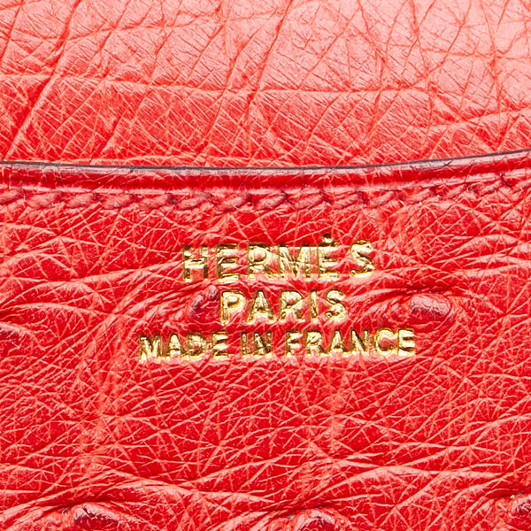 エルメス オーストリッチ アジェンダミニ 手帳カバー ブックカバー ノートカバー レッド レザー レディース HERMES 【中古】