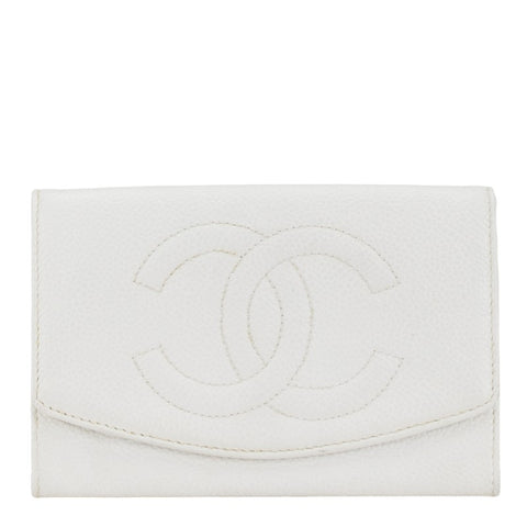 シャネル ココマーク 二つ折り財布 ポーチ ホワイト キャビアスキン レディース CHANEL 【中古】