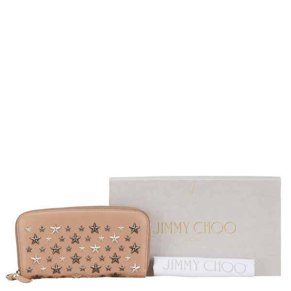 ジミーチュウ スター スタッズ ラウンドファスナー 長財布 ベージュ レザー レディース JIMMY CHOO 【中古】