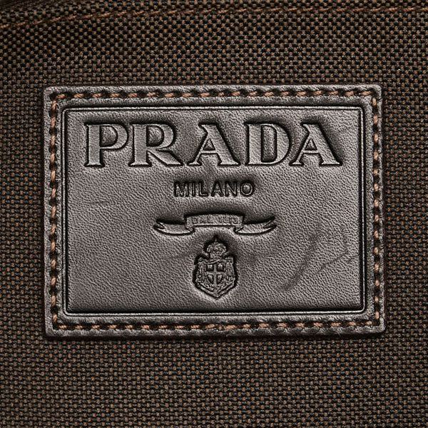 プラダ ロゴジャガード 斜め掛け ショルダーバッグ  ブラウン キャンバス レザー レディース PRADA 【中古】