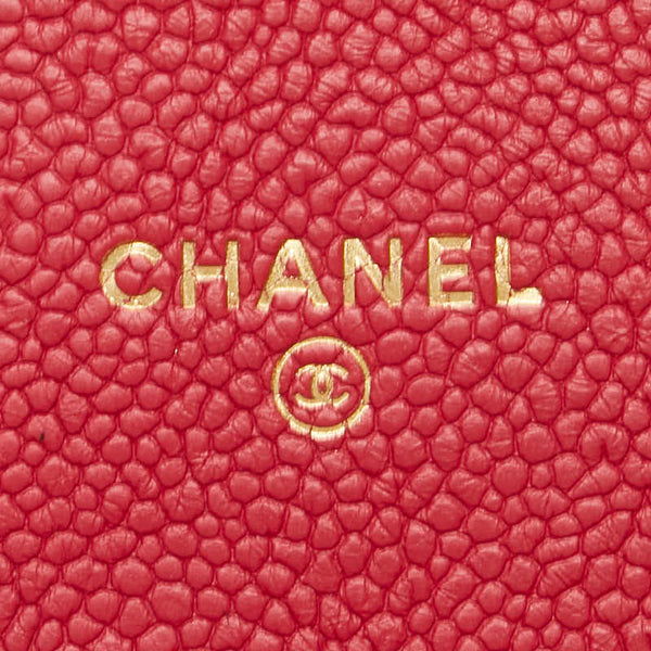 シャネル ココマーク フラップウォレット ピンク キャビアスキン レディース CHANEL 【中古】