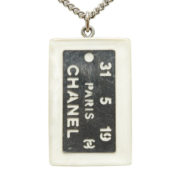 シャネル カンボン プレート ネックレス ホワイト シルバー プラスチック メッキ レディース CHANEL 【中古】