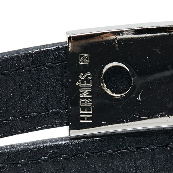 エルメス プスプス ブレスレット ブラック シルバー メタル レザー レディース HERMES 【中古】