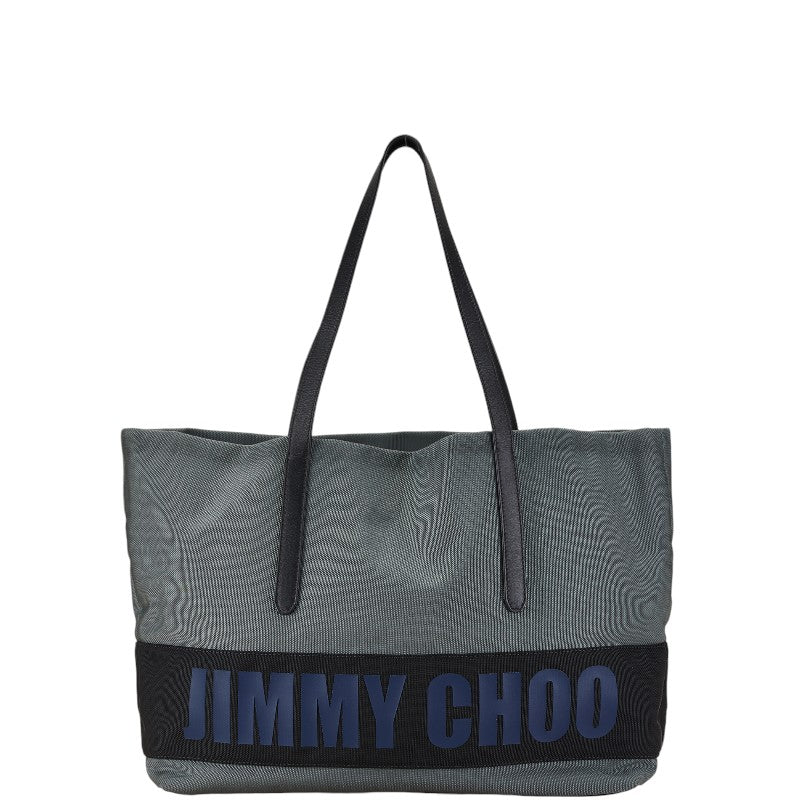 ジミーチュウ ロゴ トートバッグ ショルダーバッグ グレー ブラック ナイロン レザー レディース JIMMY CHOO 【中古】