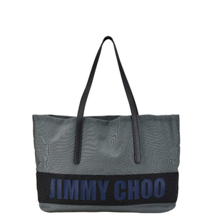 ジミーチュウ ロゴ トートバッグ ショルダーバッグ グレー ブラック ナイロン レザー レディース JIMMY CHOO 【中古】