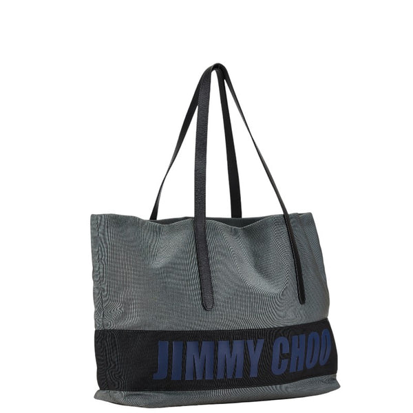 ジミーチュウ ロゴ トートバッグ ショルダーバッグ グレー ブラック ナイロン レザー レディース JIMMY CHOO 【中古】