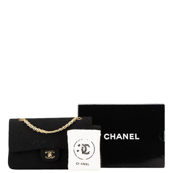 シャネル マトラッセ ダブルフラップ ココマーク チェーン ショルダーバッグ ブラック コットン ジャージ レディース CHANEL 【中古】