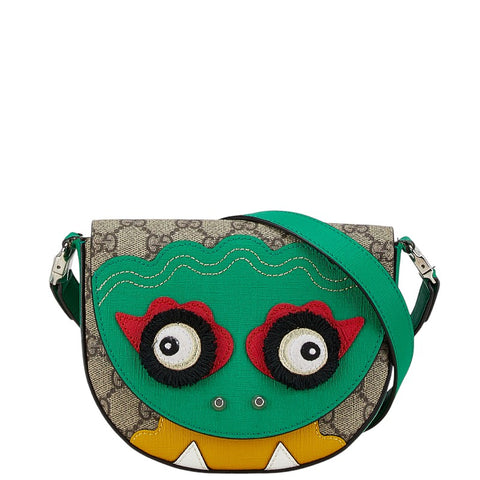 グッチ GGスプリーム アニマル ショルダーバッグ 457352 ベージュ グリーン マルチカラー PVC レザー レディース GUCCI 【中古】