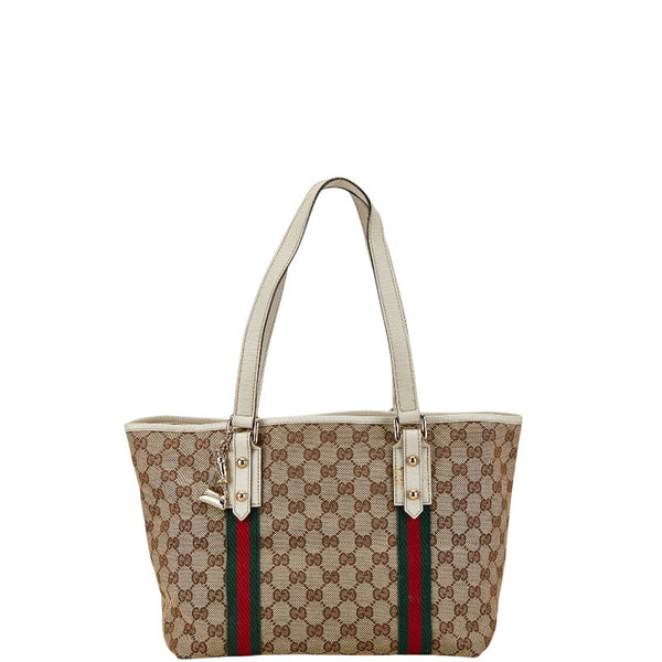 グッチ GGキャンバス シェリーライン トートバッグ 137396 ベージュ ホワイト キャンバス レザー レディース GUCCI 【中古】