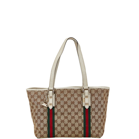 グッチ GGキャンバス シェリーライン トートバッグ 137396 ベージュ ホワイト キャンバス レザー レディース GUCCI 【中古】