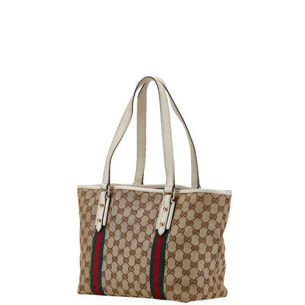 グッチ GGキャンバス シェリーライン トートバッグ 137396 ベージュ ホワイト キャンバス レザー レディース GUCCI 【中古】