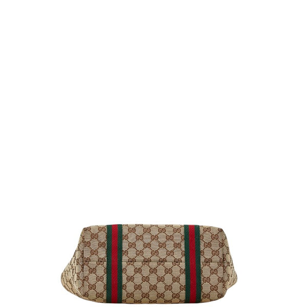 グッチ GGキャンバス シェリーライン トートバッグ 137396 ベージュ ホワイト キャンバス レザー レディース GUCCI 【中古】