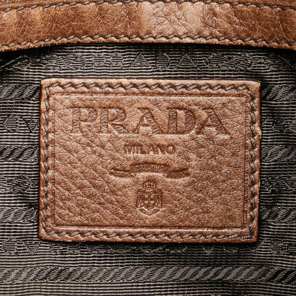 プラダ ジャガードロゴ ショルダーバッグ ブラウン キャンバス レザー レディース PRADA 【中古】