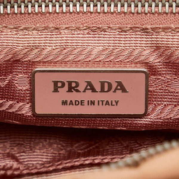 プラダ 三角ロゴプレート パッチワーク ワンショルダーバッグ ピンク ナイロン レザー レディース PRADA 【中古】